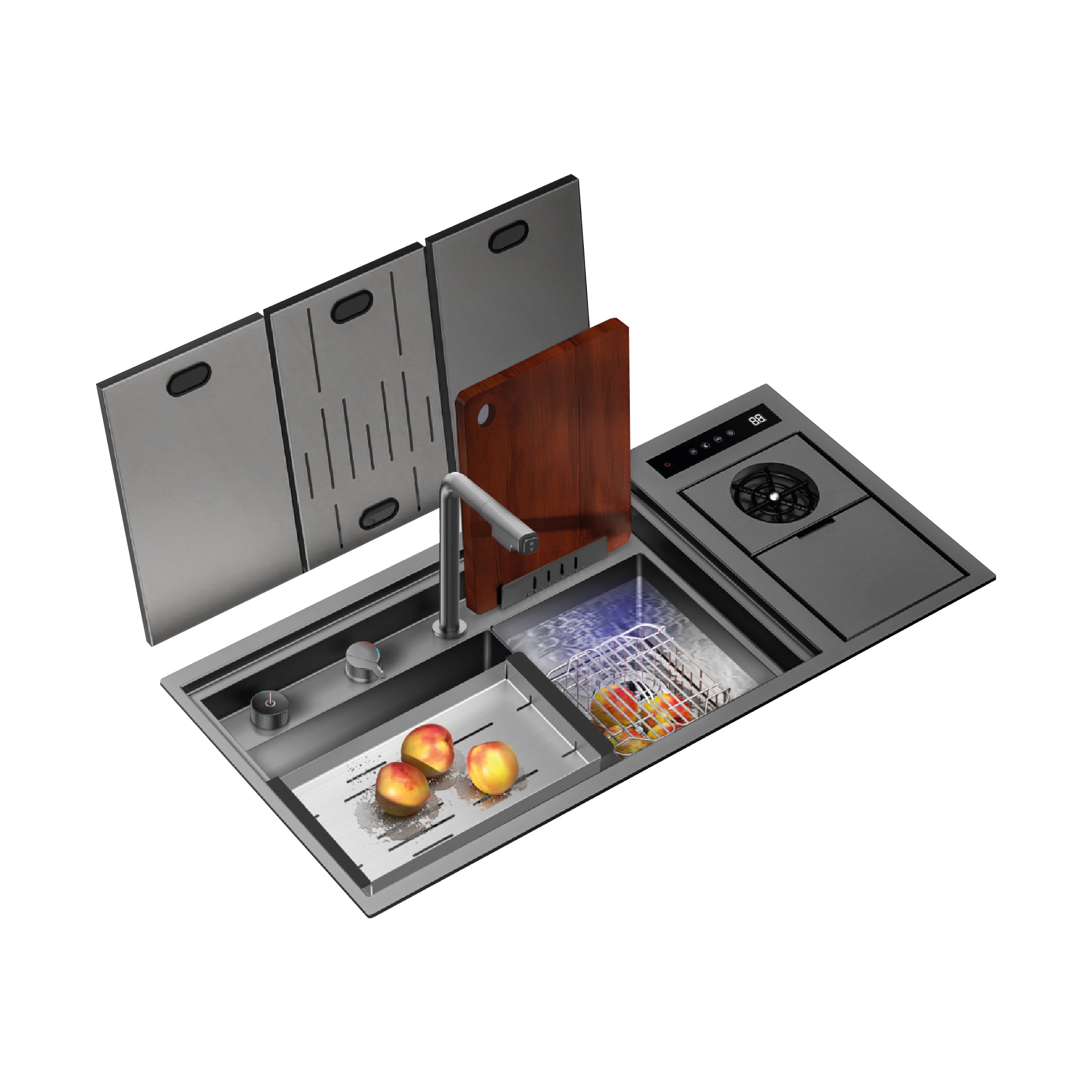 Lavadero Inteligente Bioshield C/Funcion Hydro Purificacion Nano Black De Acero Inox.304 C/Mezcladora 98x45x23cm- Fratelli Signature